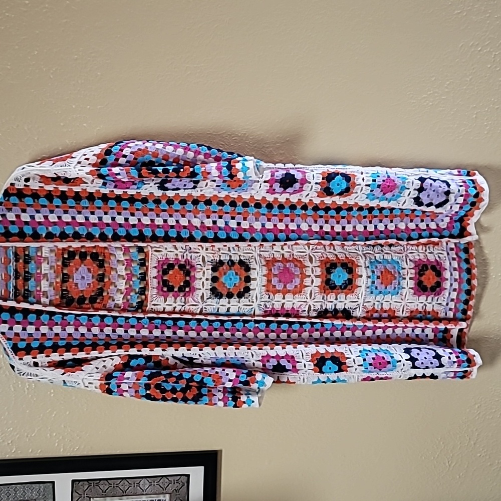 POL Multicolor Crochet Knit Duster ONE sz